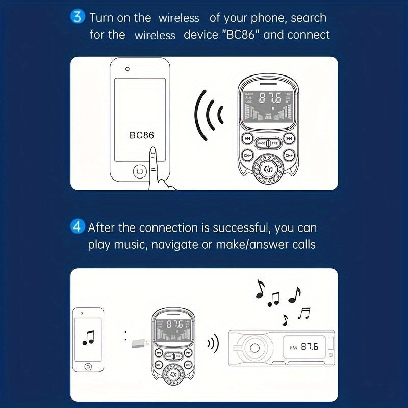 Car FM Transmitter Wireless 5.3 Handsfree Car Kit Bass 3.5mm AUX Audio Receiver QC3.0 PD 30W Fast Charging Mp3 Player