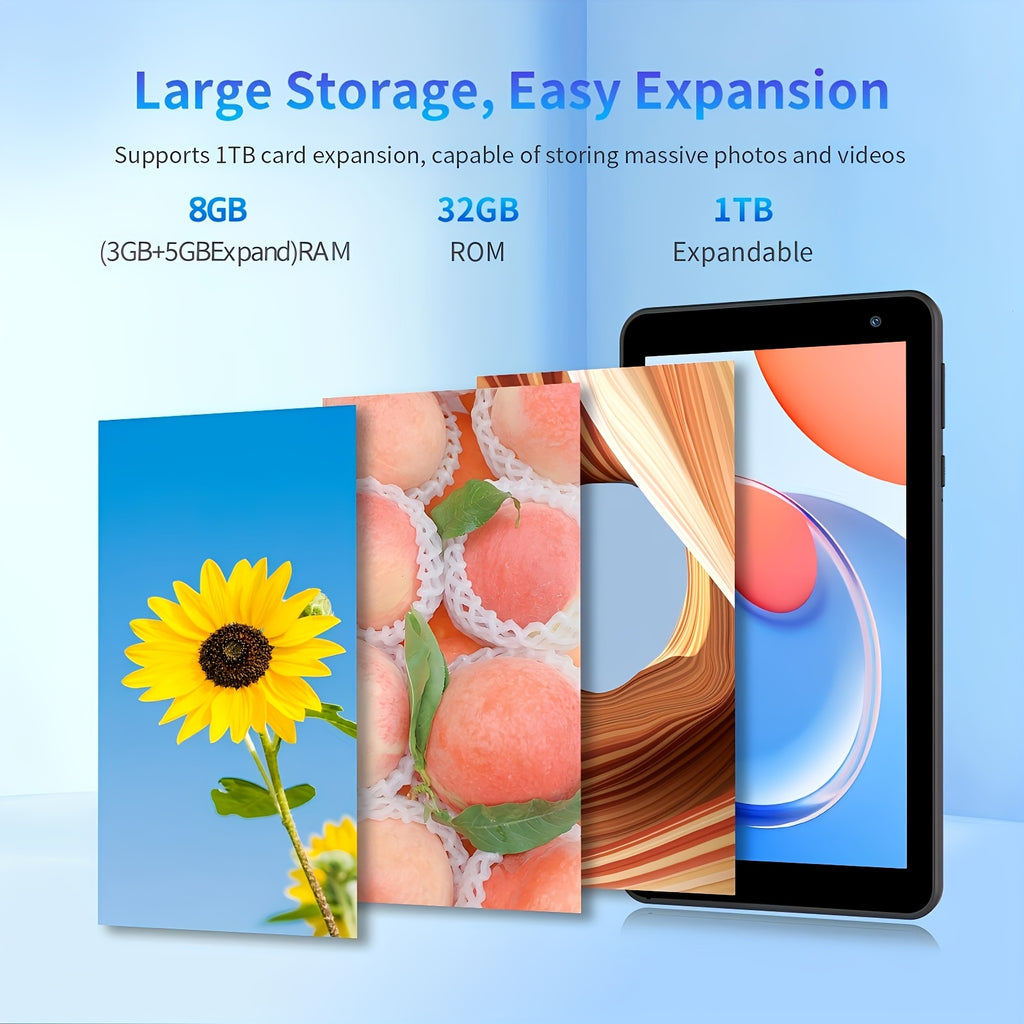 [Android 15 Tablet] 7-Inch Android 15 Tablet, 32GB RAM, 1TB Expandable Storage, Comes with Protective Case, Multi-Core CPU for Efficient Processing, 8GB (3GB+5GB) RAM, Supports 5G Dual-Band Wi-Fi 6, Dual HD Cameras, 1024*600 IPS Touch Screen Tablet, Table