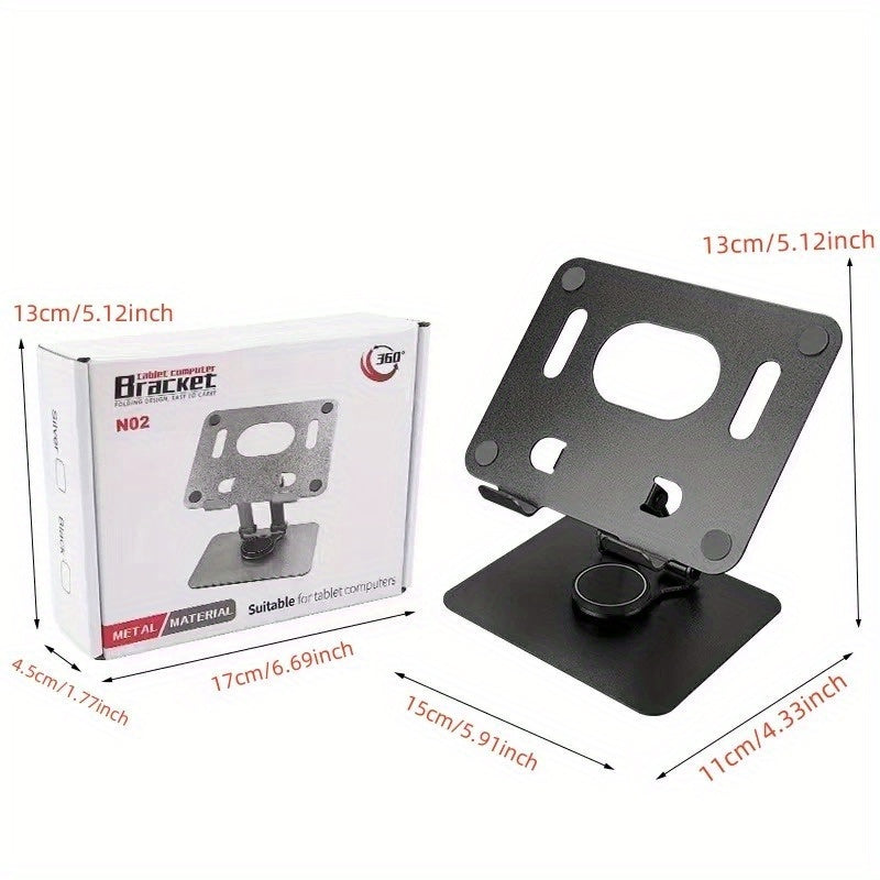 Iron Flat Stand with 360 Degree Rotating Base, Foldable and Adjustable Flat Stand, Suitable for Office Desks, Home Offices, Compatible with iPad Pro Air Mini, Etc. Available in Silvery and Black