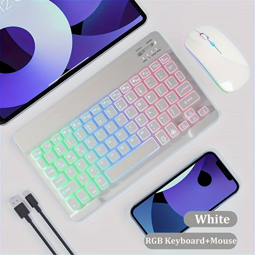 Ultra-Thin Backlit Wireless Keyboard & Mouse Combo Portable Optical Tracking, Rechargeable Li-Polymer Battery, Type-C Charging, Tablet-Compatible, English QWERTY Layout