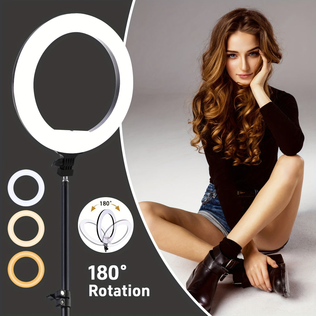 10" Ring Light with 43" Extendable Tripod Stands And Phone Holder, Dimmable LED Circle Round Light for Selfie Camera Photography/Makeup/YouTube Video/Vlogging/Live Streaming