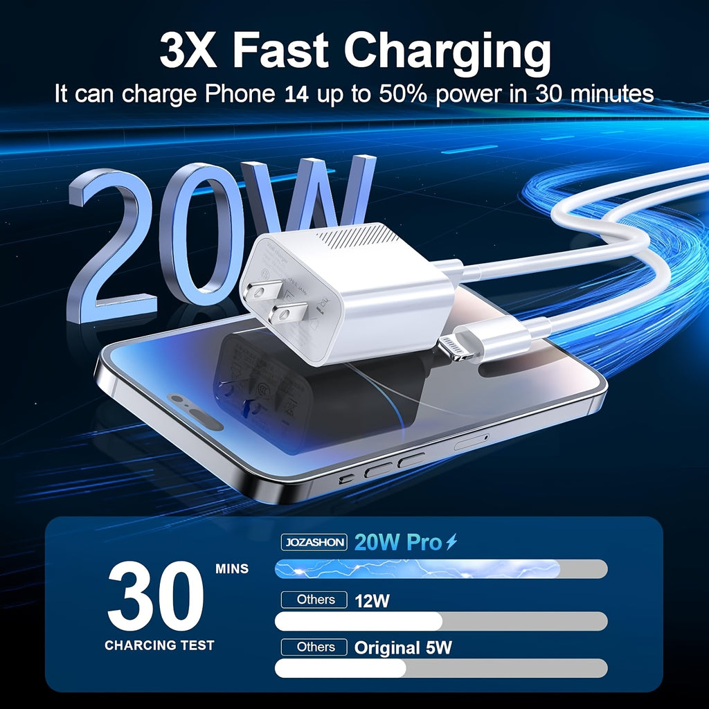 for iPhone Fast Charger 3+3Pack 20W USB C Wall Charger with 10ft L Fast Charging Cable Compatible for iPhone 14/13/12/11/Pro/Pro Max, for Old iPhone Charger