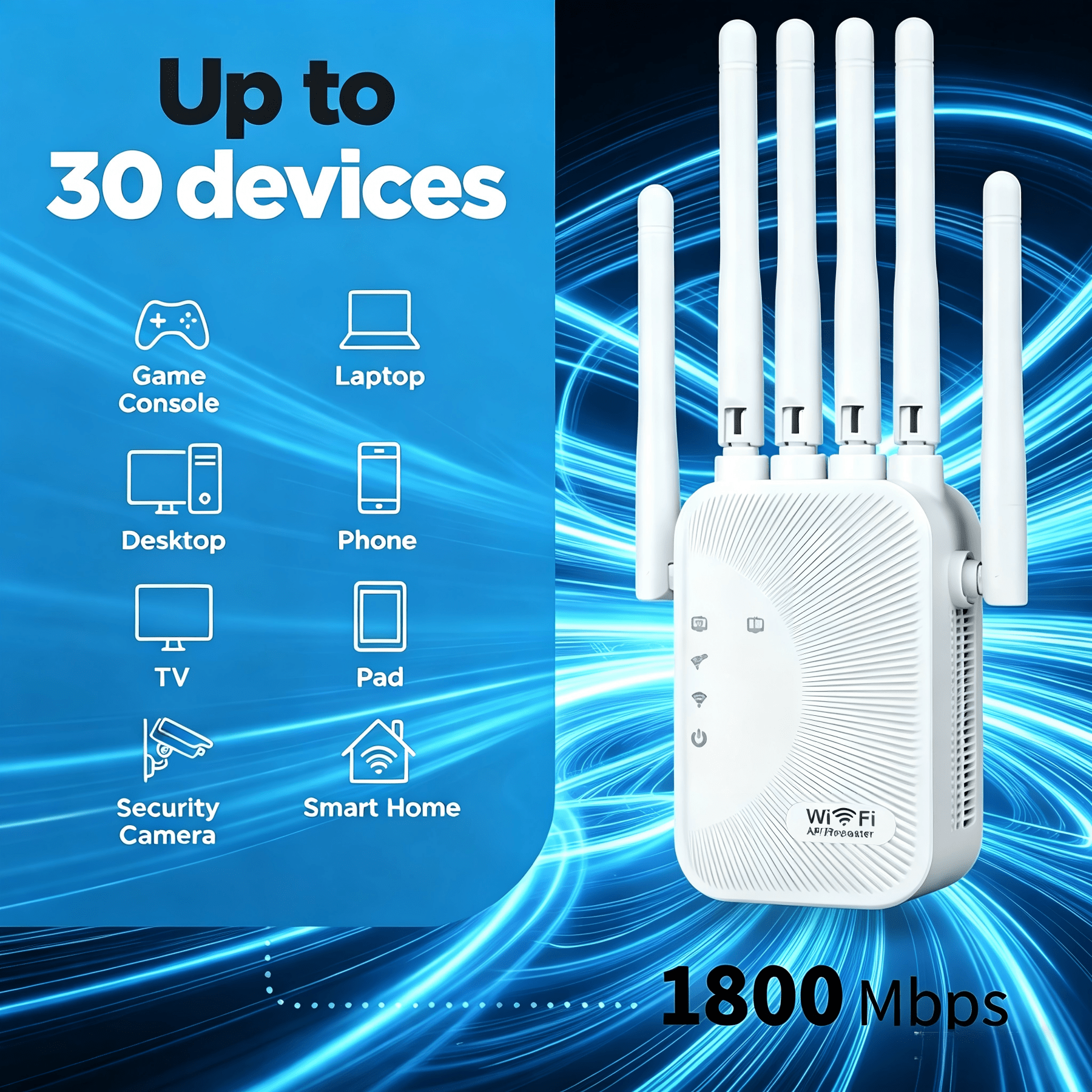 6-Antenna Wifi Range Extender, High-Speed Wireless Signal Intensifier Repeater with Ethernet Port, Plug And Play, Easy to Set, 8500 Square Foot Wide Coverage Wireless Internet Amplifier, Suitable for Home, Office, Online Games