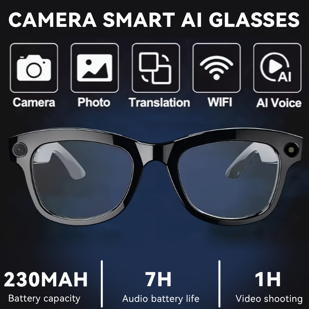 [AI Smart Glasses] AI Smart Glasses | 4K Camera, Real-Time Translation & Object Recognition, Open-Ear Audio, Ultra-Light Design, Max 8hrs Playtime for Outdoor, Work, Travel, Business - Black