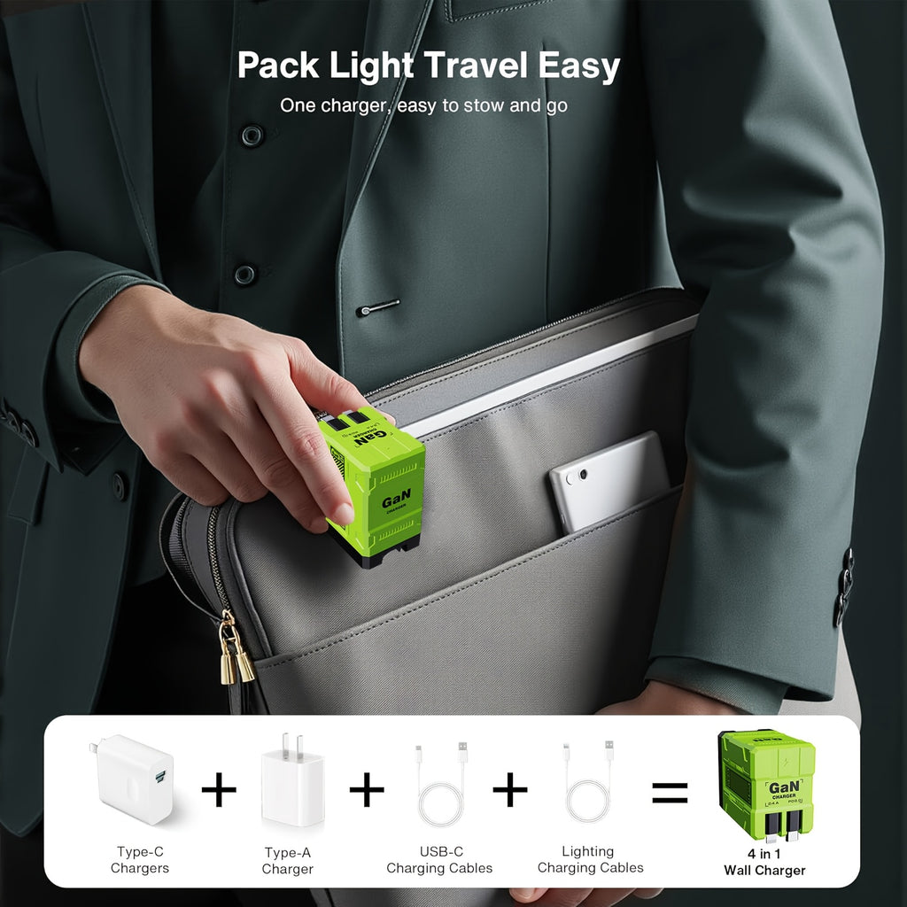 [Christmas Gift] Portable 66W/120W Gan Fast Charger With Retractable Cable And Foldable Plug, With Portable Retractable Charging Plug, Travel Adapter For Iphone 17/16/Pro/Pro Max/15/14, For Galaxy/Ultra Series - Green/Yellow/Black - Christmas Gift