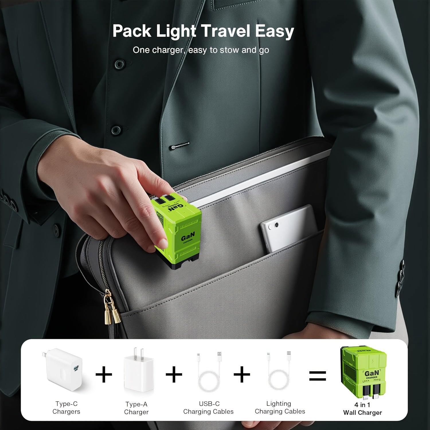 [Christmas Gift] Portable 66W/120W Gan Fast Charger With Retractable Cable And Foldable Plug, With Portable Retractable Charging Plug, Travel Adapter For Iphone 17/16/Pro/Pro Max/15/14, For Galaxy/Ultra Series - Green/Yellow/Black - Christmas Gift
