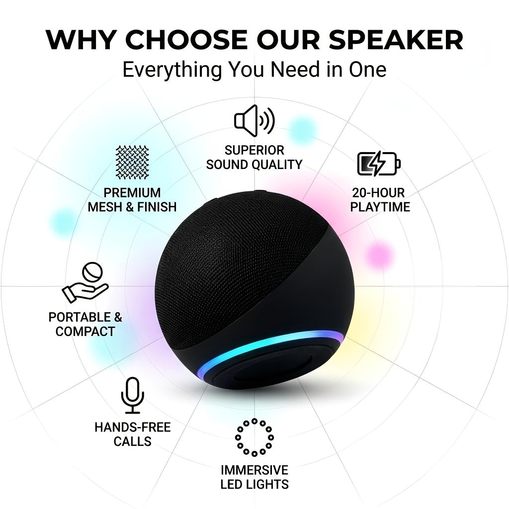 Spherical 5Th Gen Alexa Dot Smart Speaker with RGB LED Light, Wireless Subwoofer, TWS Connection, And Portable Base