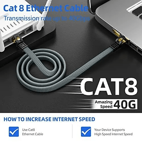 Braided 6FT-35FT Heavy Duty Cat8 Ethernet Cable Super Speed 40Gbps/2000Mhz RJ45