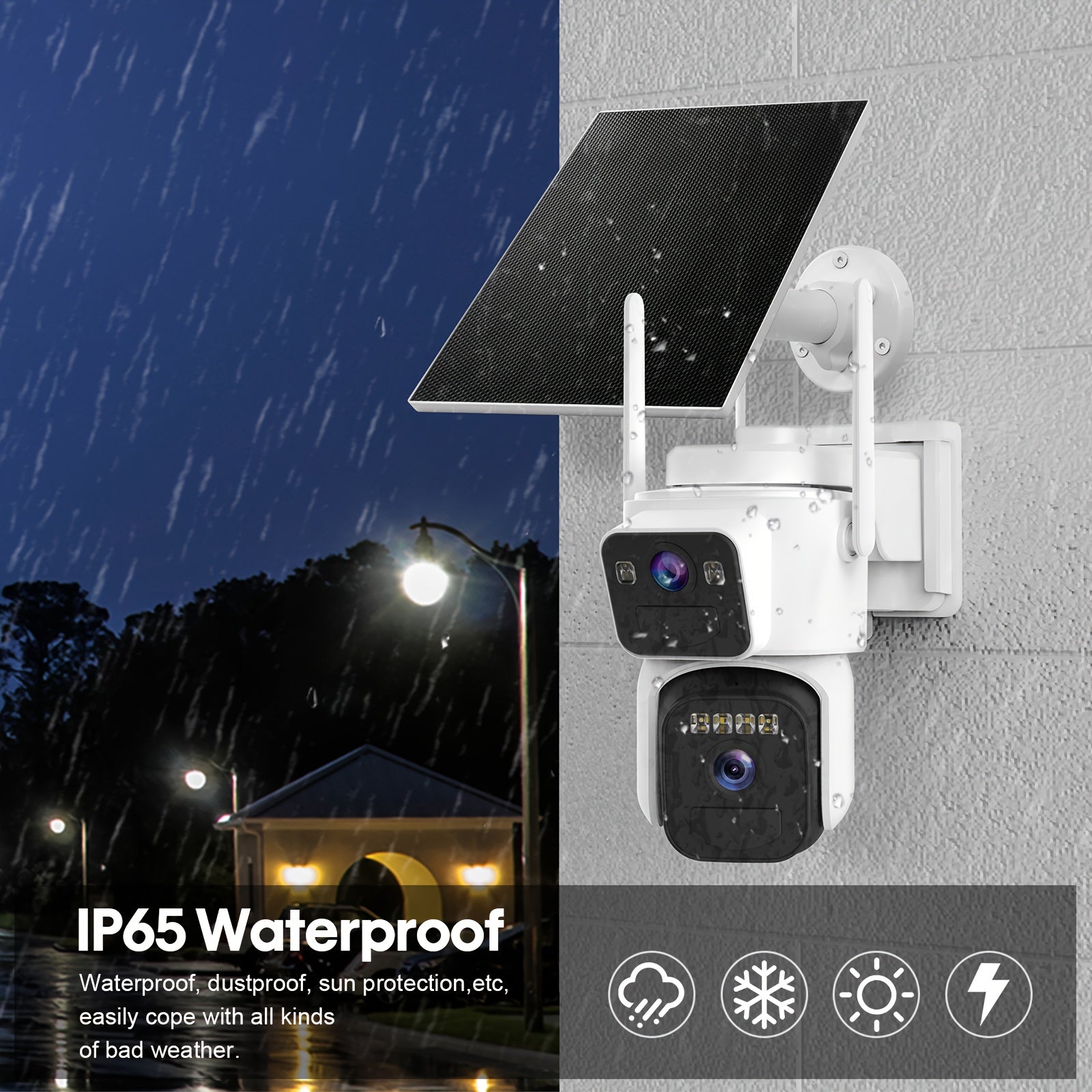 2 Lens Solar Wireless Outdoor Security Camera, WiFi Battery Powered Home Camera With Color Night Vision, PIR Sensor, Two-Way Audio, Waterproof, Spotlight Alarm, 256GB TF Card Support.solar Security Camera