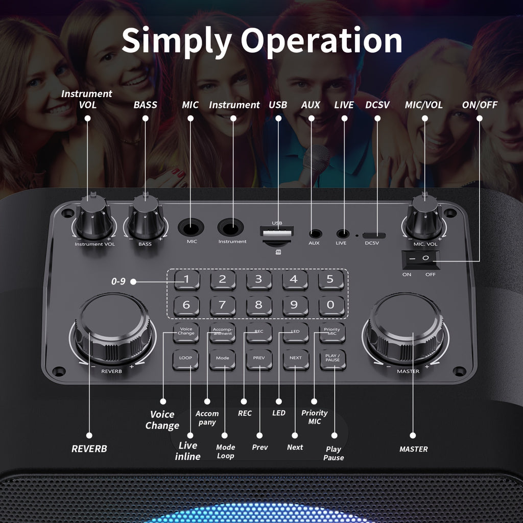 T19-T Karaoke Speaker with 2 Microphones, Karaoke Machine for Adult, Wireless Speaker with Karaoke Function, Home Speaker Karaoke System with RGB Light, Live Streaming Function, Christmas Gift