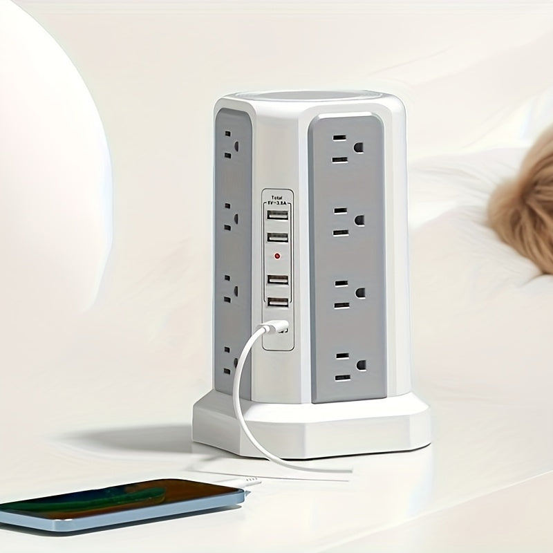 Angled Flat Plug 16 AC Outlets Power Strip Tower with USB C Port (PD18W), Surge Protector Power Tower with 5 USB Charging Ports, 6FT Extension Cord Desktop Power Strip - White