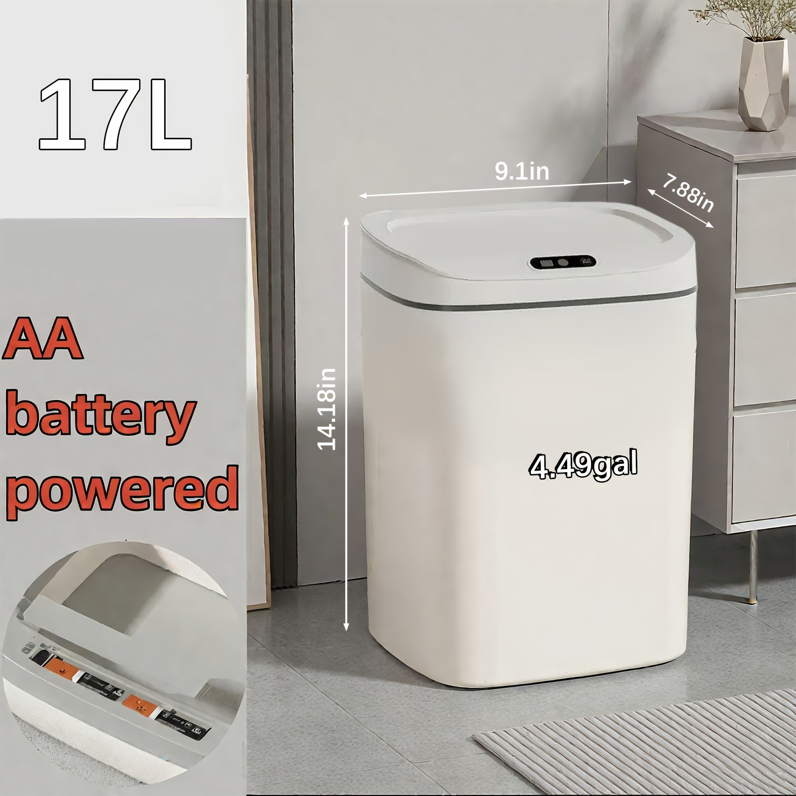 [Smart Sensor Trash Can] 2.91Gal & 4.49Gal Capacity, Smart Sensor Trash Can, Motion-Activated, Silent Close Lid, Battery Operated (AA Batteries Not Included), Perfect for Home, Office, Kitchen, RV, and Holiday Decorations