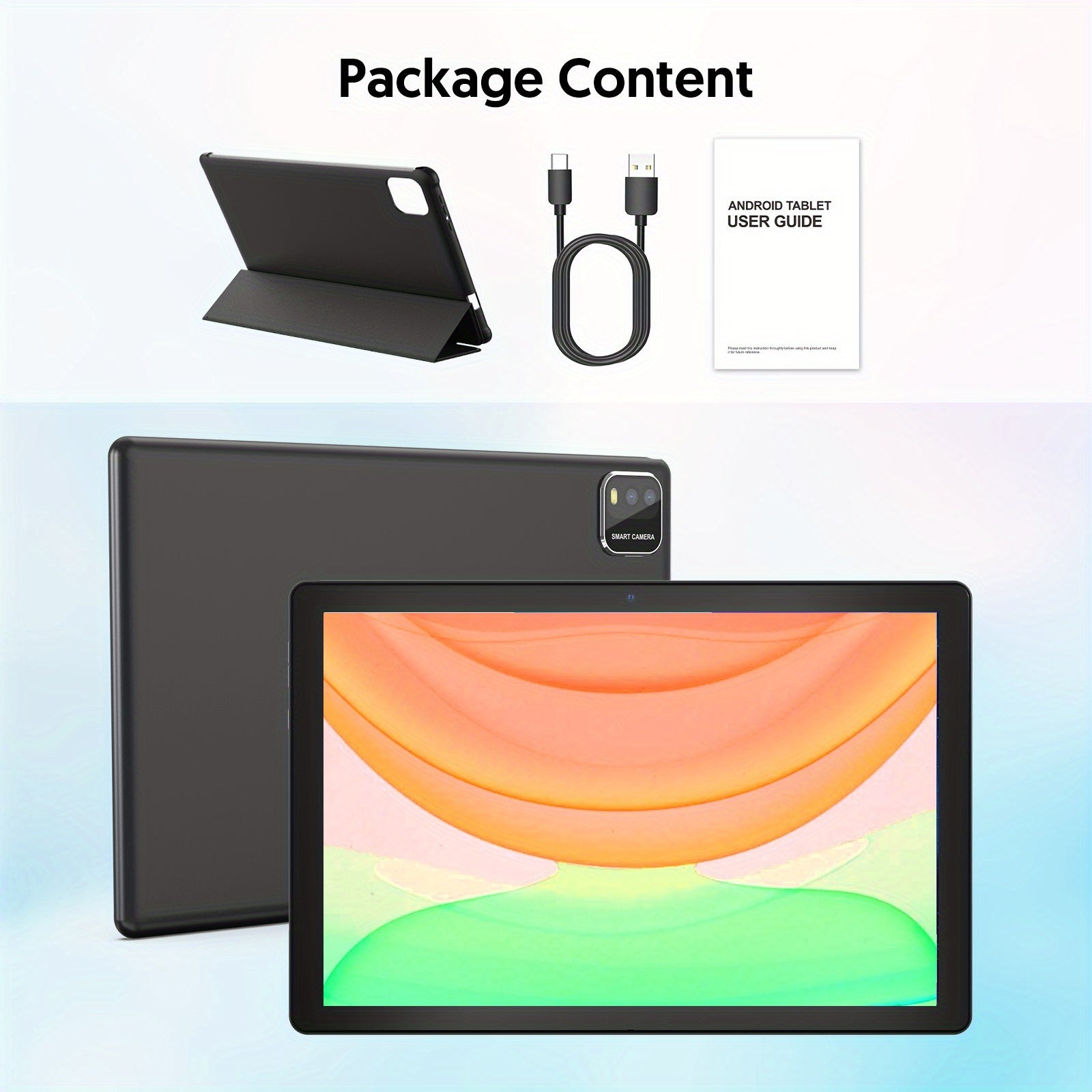 Android 15 Tablet with A Quad-core CPU And WiFi 6 Connectivity, Equipped with A 2+8MP Dual Camera And 12GB(3GB+9GB) RAM, 64GB ROM+1TB Expansion Support. Features A 10.1-inch Display, 6000mAh Battery, Optional Keyboard, Protective Case. Mouse, Stylus