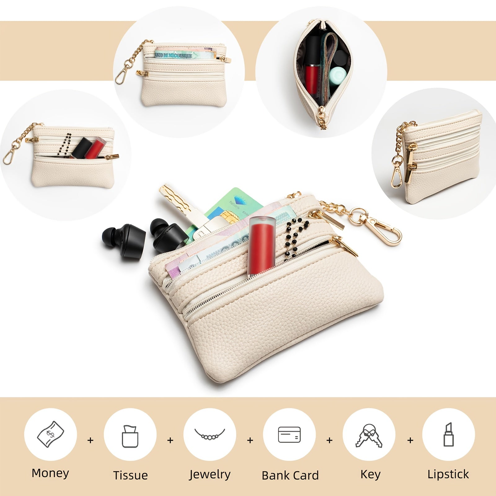 Clip And Go Strap Phone Strap with Pouch, Adjustable Phone Strap Crossbody, Detachable Wrist Strap with Wallet,, with Beaded Phone Charm Lanyard
