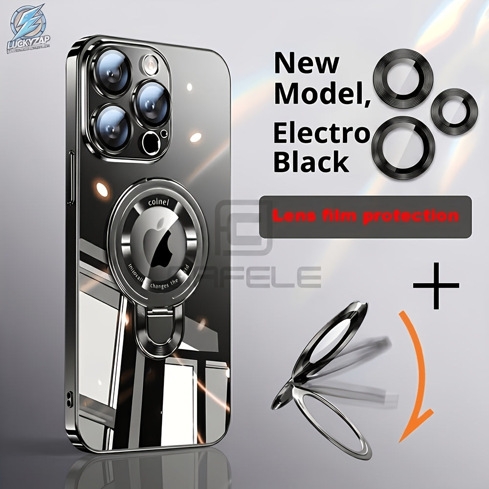 [Magnetic Phone Case] Phone Case: Magnetic Phone Case With U-Shield Stand For IPhone 17/17 Air/17 Pro/17 Pro Max/16/15/14/13/12/11 Plus/Pro/Pro Max, Electroplated PC Full Coverage Shockproof Protective Case, Transparent Back Design, Lens Protector Include