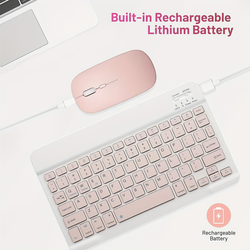 4pcs Portable Wireless Keyboard and Mouse - Quiet Rechargeable Wireless-Compatible (for /) Computer Keyboards with USB- Mouse Pad Suitable for Phones, Tablets, PCs, Smartphones & Tablets - Ideal for Travel & Office Use