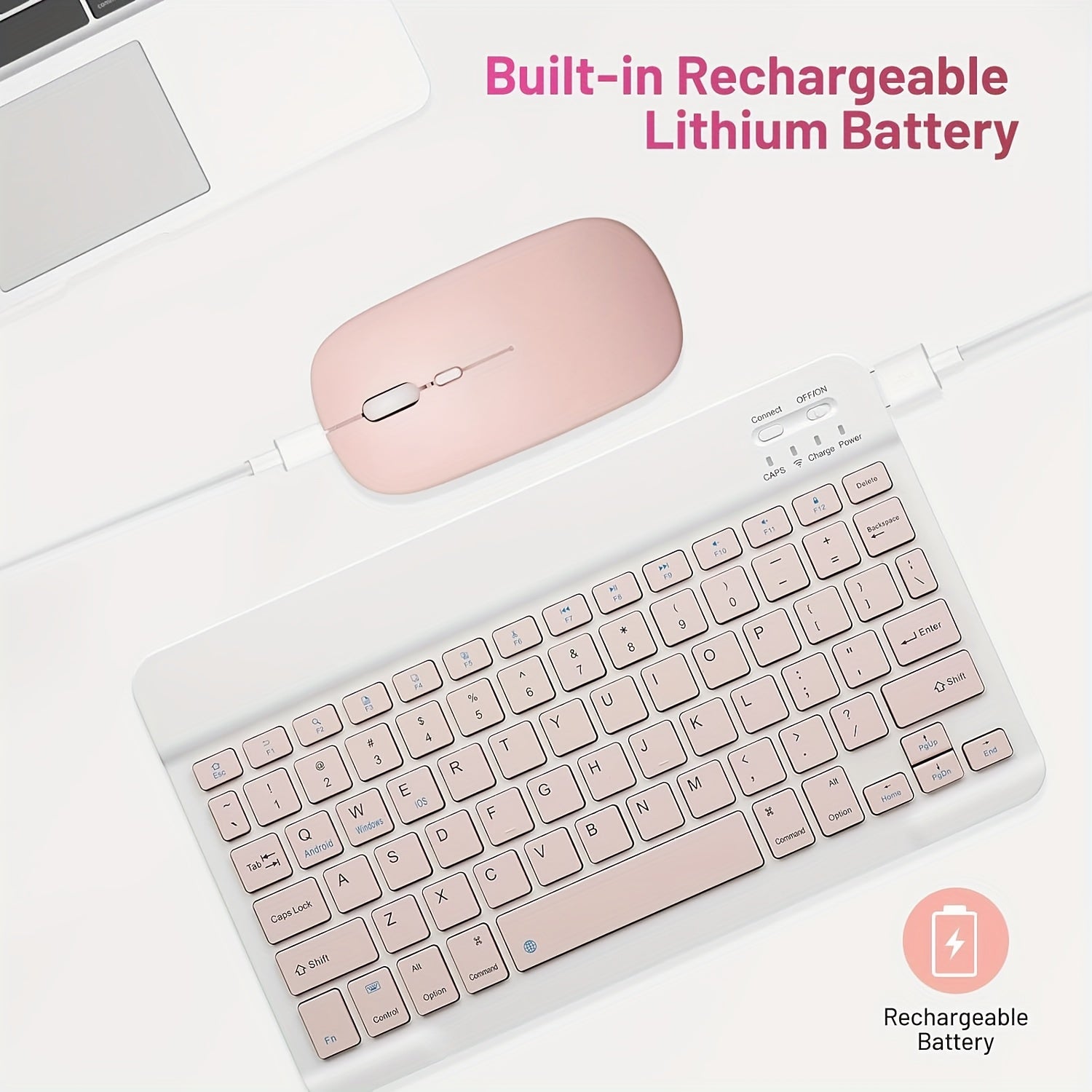 4pcs Portable Wireless Keyboard and Mouse - Quiet Rechargeable Wireless-Compatible (for /) Computer Keyboards with USB- Mouse Pad Suitable for Phones, Tablets, PCs, Smartphones & Tablets - Ideal for Travel & Office Use