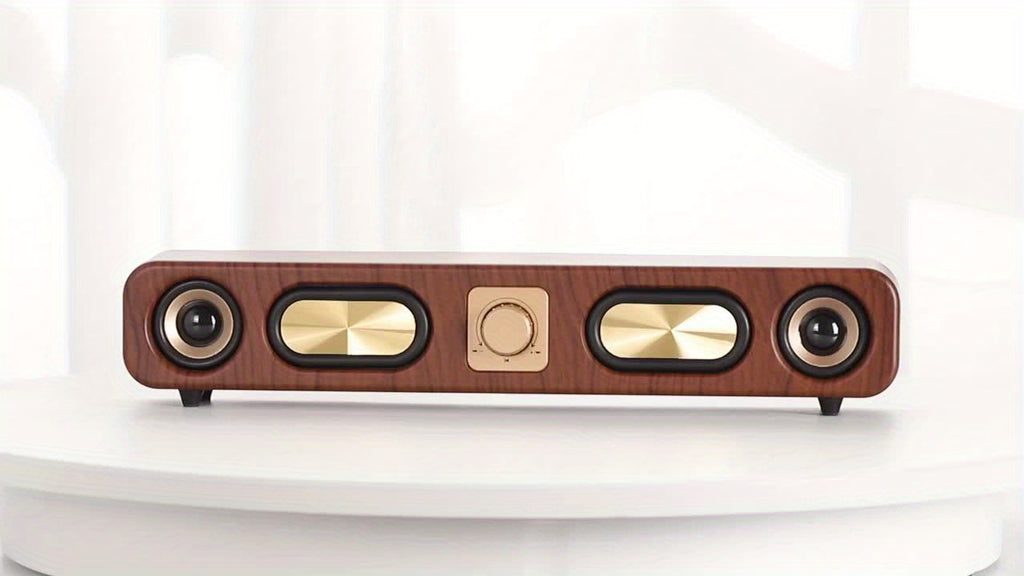 [Vintage|Wireless] Vintage 10W Wireless Bluetooth Sound Bar | Dual 2'' Speakers USB Wired, 3.5mm Aux-in Computer Speakers for Desktop Monitor