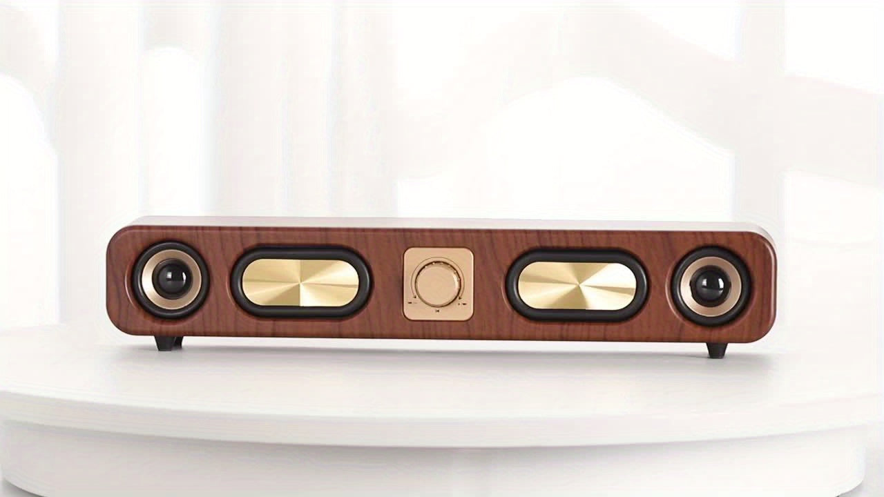 [Vintage|Wireless] Vintage 10W Wireless Bluetooth Sound Bar | Dual 2'' Speakers USB Wired, 3.5mm Aux-in Computer Speakers for Desktop Monitor
