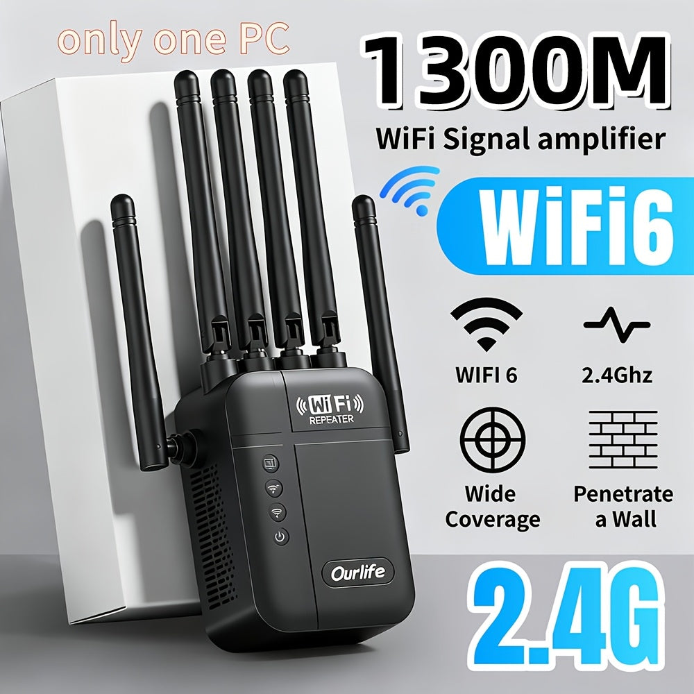 2pcs WiFi Signal Extender Dual 2.4GHz 5GHz Signal Booster Repeater 1200Mbps Speed Wall Penetrating 10000 Square Feet Coverage Connects Multiple Devices Black