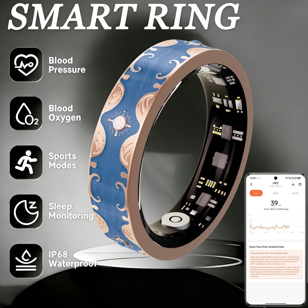 Smart Ring Fitness Tracker for Women, Health Sleep Tracker for iPhone and Android, Activity Tracker Ring with 24/7 Health Tracker, Exercise, Stress, Women Health, Gesture Control for Photos, Strava Sync, No Subscription - Gifts for Her Women Mom Wife