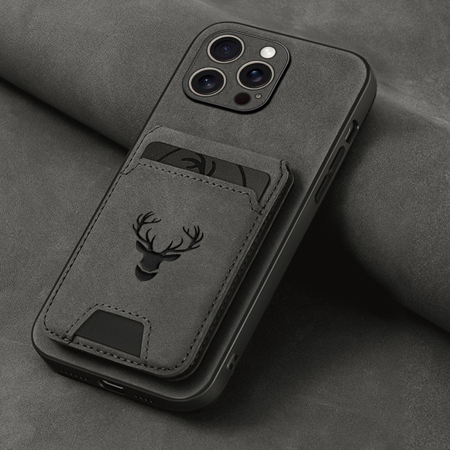 Wallet Phone Case Compatible with iPhone 16E/ 16promax/ 15plus/ 14pro/ 13promax/ 12/ 11, Luxury PU Leather, Card Holder and Stand, Moose
