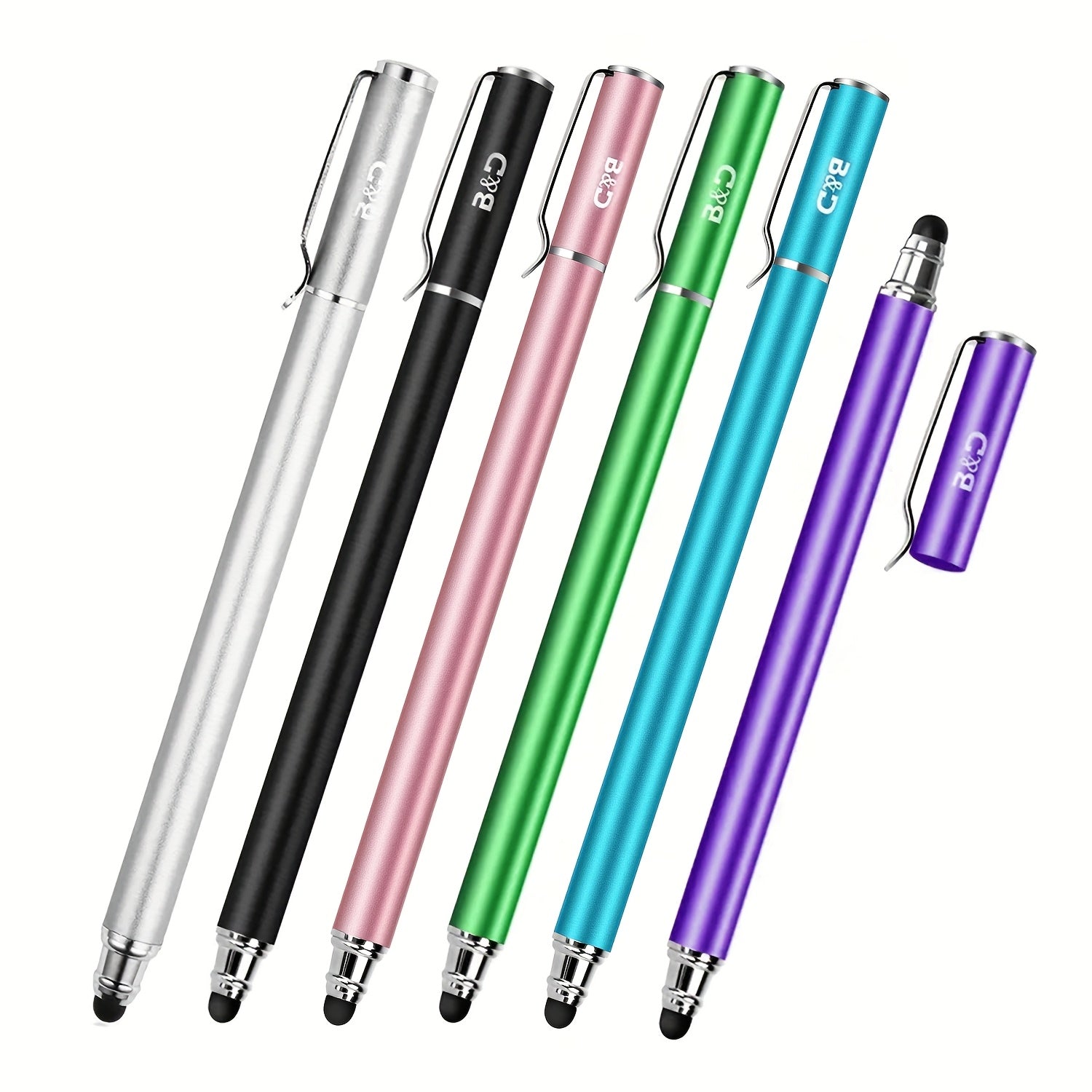 [6pcs 2-in-1 Stylus Set] MEKO 6pcs 2-in-1 Capacitive Stylus/Styli with 30 Extra Replaceable Soft Rubber Tips | Universal Touch Screen Pen for All Tablets/Cell Phones | July 4th Gifts