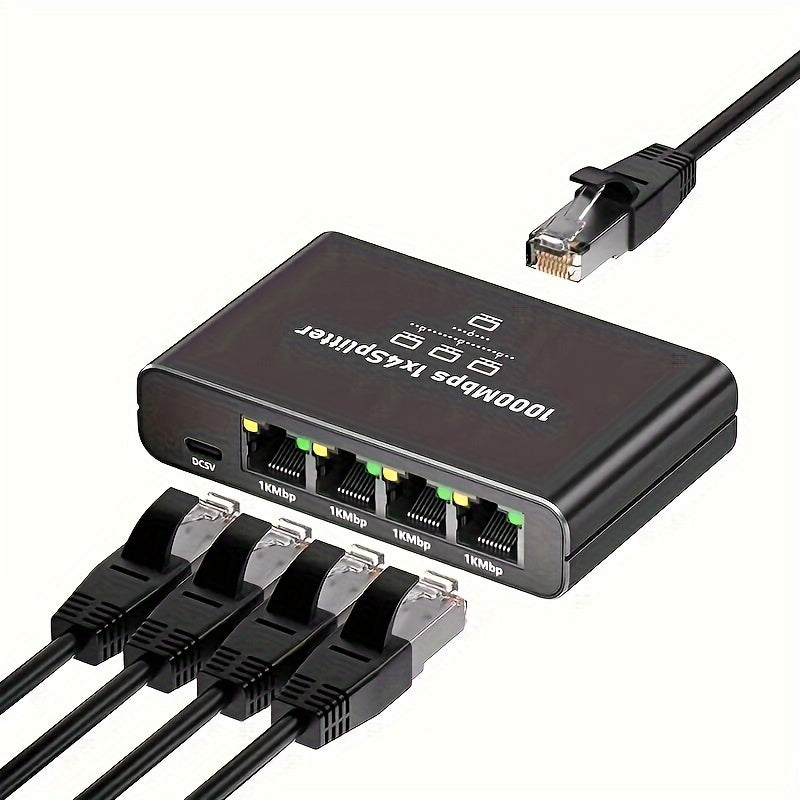 1pc Ethernet Port Splitter, 1-to-4 Adapter, High-Speed Network Extender with USB Power Cable, Network Adapter Switch for Simultaneous Networking of Four Devices