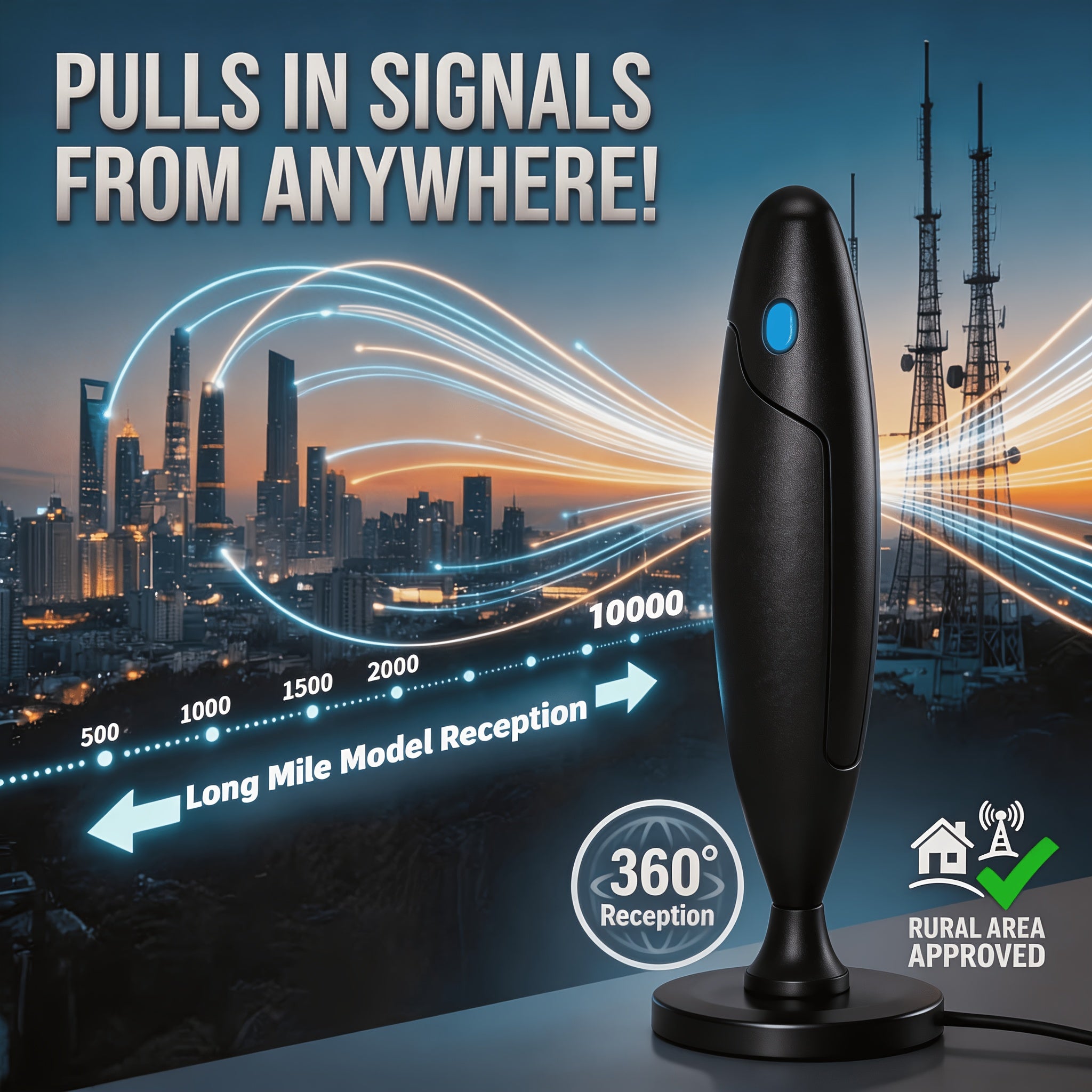 2026 Upgraded AI Smart TV Antenna Compatible for Indoor Use with Amplifiers Signal Boosters Supports 4K/1080P HD Digital Tuners Acts As A Signal Range Extender for Smart TVs The Amplifier Operates Under 36V Ideal for Home Theater And Streaming Device