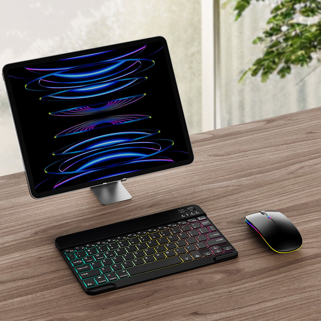 10-Inch Wireless RGB Backlit Gaming Keyboard and Mouse Set, Portable Keyboard Mouse and Mouse Pad Combo for PC iOS Android Tablets and Computers