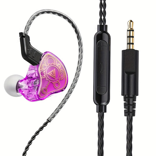 QKZ Hi7T Transparent Dynamic Resin Headphones DJ Monitor Earbuds - 3.5mm Wired In-Ear Monitoring Earphones with Mic Volume Adjustable Hi-Fi Stereo Heavy Bass Headset for Sports/Gaming/Gym