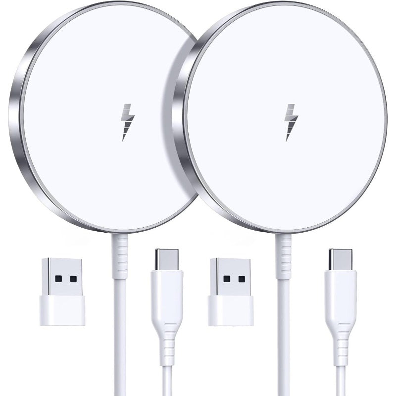2-Pack Magnetic Wireless 15W Fast Charging Pad for Iphone 16 Pro/Plus, 15, 14, 13, 12, 11, XR, XS, SE (2022) - Qi, Slim Compact, Compatible with Lightning & -C Cables, No Adapter Needed