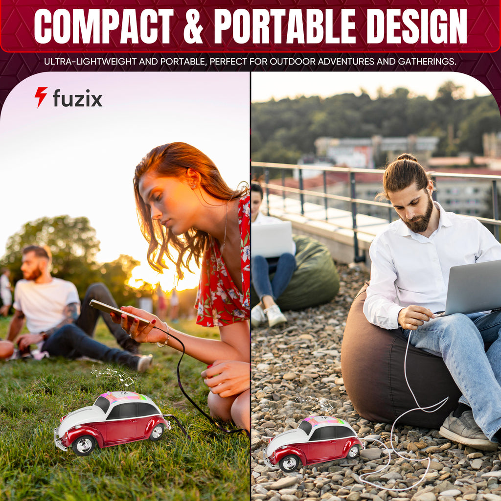 Fuzix WS-1958 Car Bluetooth Portable Speaker, Retro Car-Style Wireless Stereo Speaker with LED Headlights and Taillights, AUX/USB/TF/FM Radio Support, Rechargeable Battery, Clear and Powerful Sound Quality, Multiple Playback Modes, High-Quality Festival G