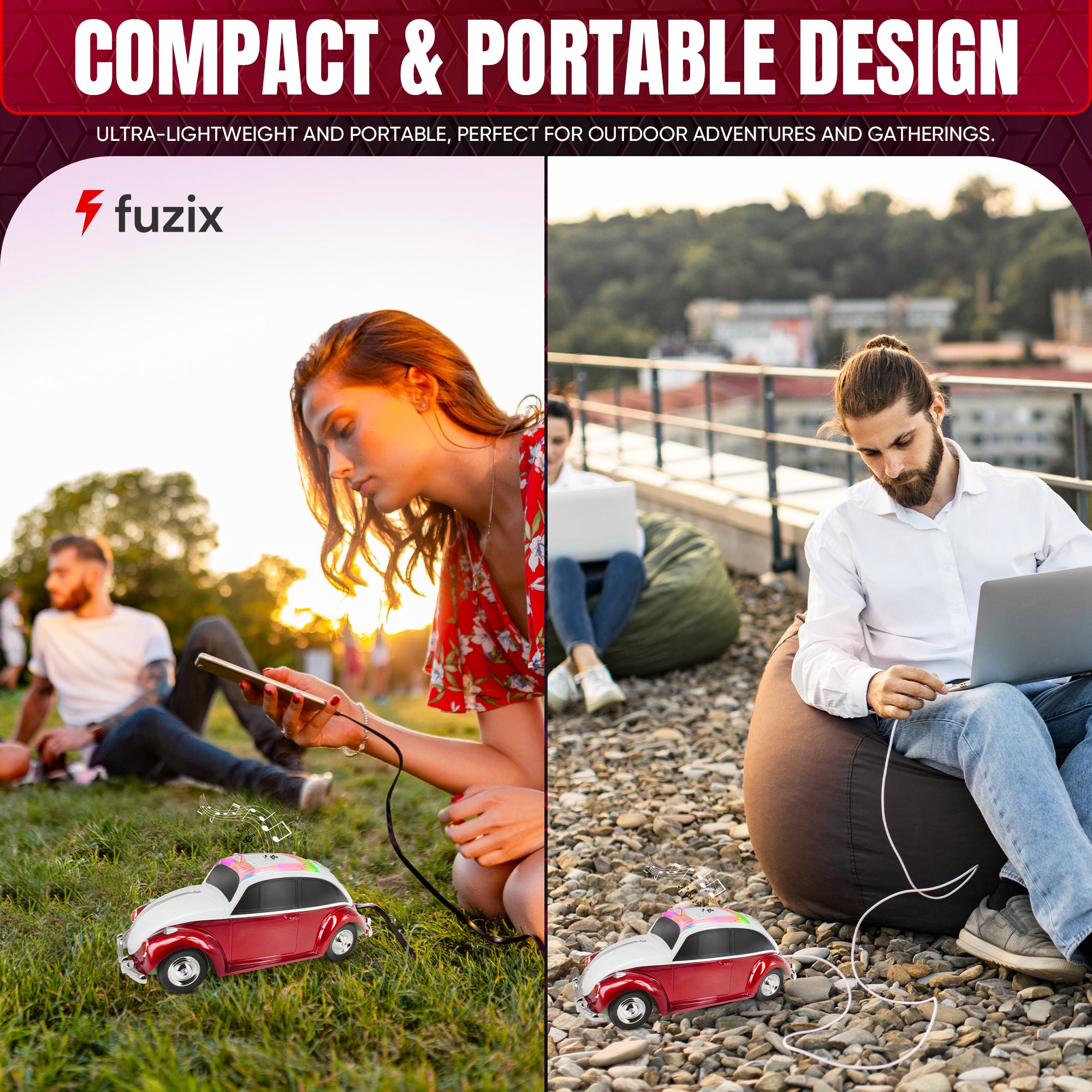 Fuzix WS-1958 Car Bluetooth Portable Speaker, Retro Car-Style Wireless Stereo Speaker with LED Headlights and Taillights, AUX/USB/TF/FM Radio Support, Rechargeable Battery, Clear and Powerful Sound Quality, Multiple Playback Modes, High-Quality Festival G