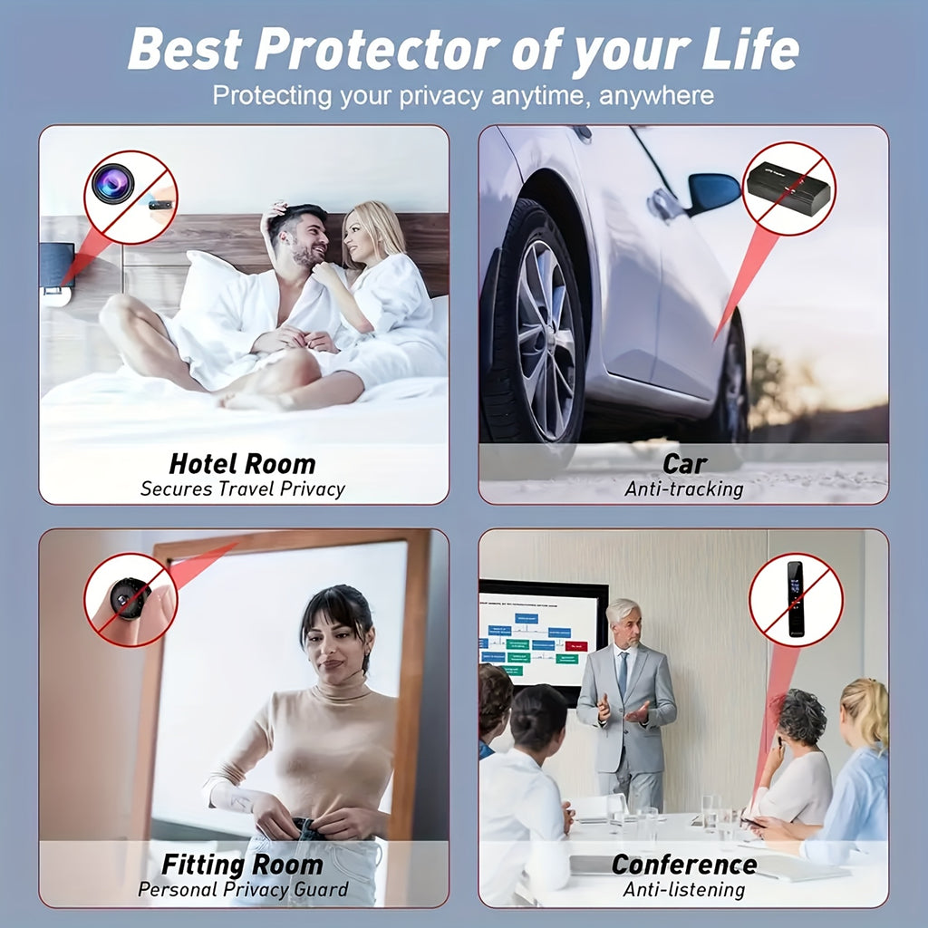 Portable Devices for Detecting Hidden Cameras And Anti-Spy RF Signals, Designed to Protect Your Privacy by Locating GPS Trackers And Wireless Eavesdropping Equipment in Various Settings Such As Cars, Homes, Hotels, Bathrooms, During Travel, And in Offices