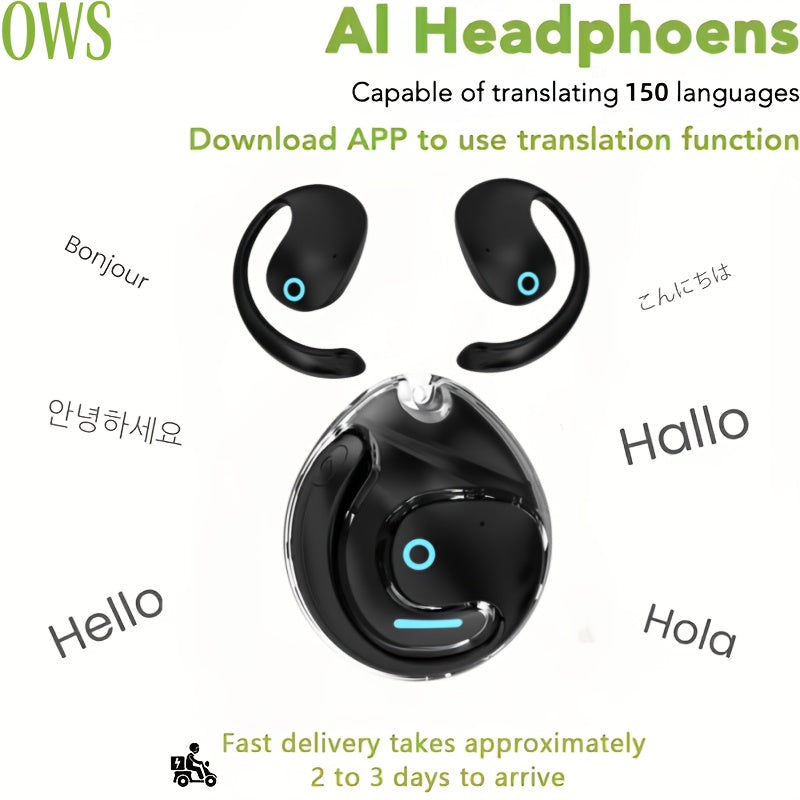 Ai-Powered Real-Time Translation Earbuds, Two-Way Interpreter for 144 Languages, Rechargeable Via USB Or Battery, Ideal for Travel, Business, Shopping, Learning, Carrying Pouch Included