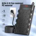 Extension Cord 5/7/13ft, Surge Protector Power Strip with 6 USB Charging Ports(24W/4.8A) And 22 AC Outlets(1875W/15A), 2100 Joules, Flat Plug Power Outlet, Wall Mount, Switch, Overload Protection for Home, Office, Dorm, Gaming Room, Black