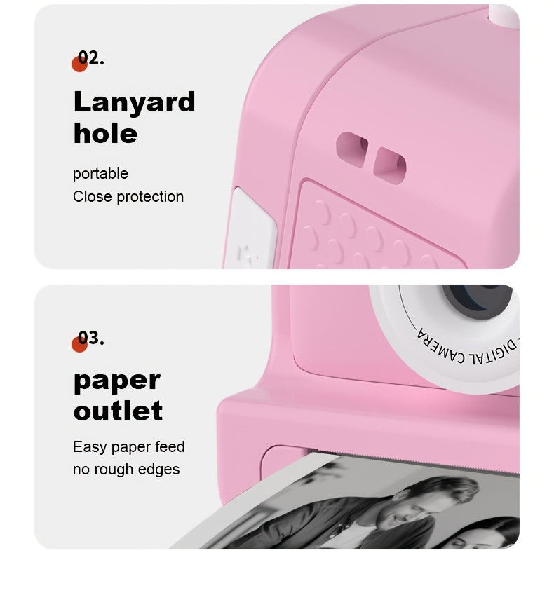 Portable Instant Photo Digital Camera, 1-Second Instant Photo Printing, Video Selfie Camera, 1080P HD Screen, Supports Photo Printing, Photography, USB Cable, Lanyard, Three Rolls of Print Paper, Holiday Birthday Gift, Portable Travel Printing