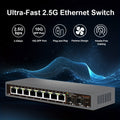 10-Port 2.5G Ethernet Switch, 8 X 2.5G RJ45 Ports, 2x 10G SFP+ Optical Ports, Compatible With 100/1000/2500Mbps Network Switches, Metal Fanless, Plug And Play, Suitable For Wireless AP, NAS, PC
