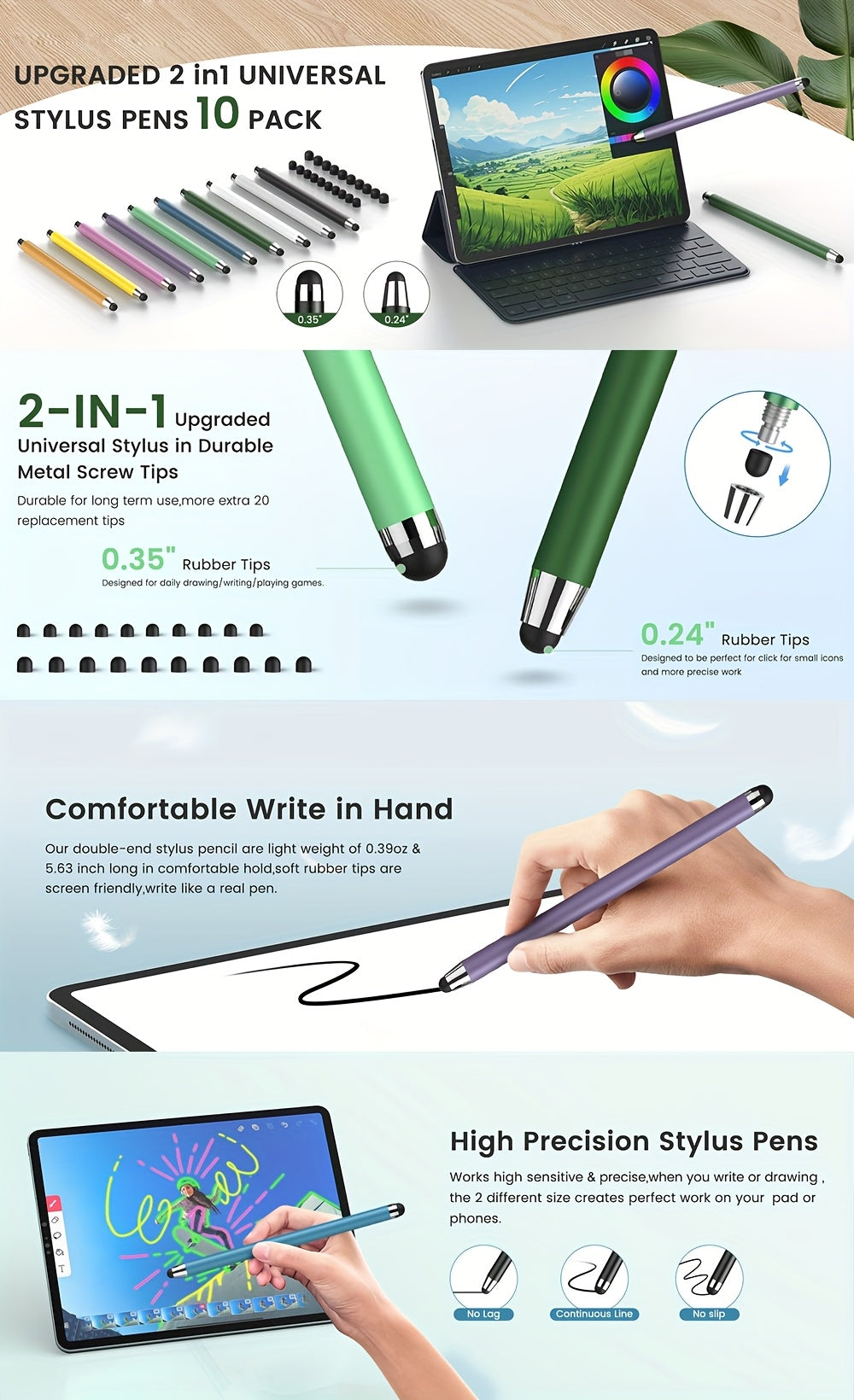 Stylus (10pcs), Stylus Pen for Touchscreen, High Precision and Sensitivity Stylus Pen for Android Smartphone and Tablets, Compatible with Capacitive Touch Screen Student Gift Idea
