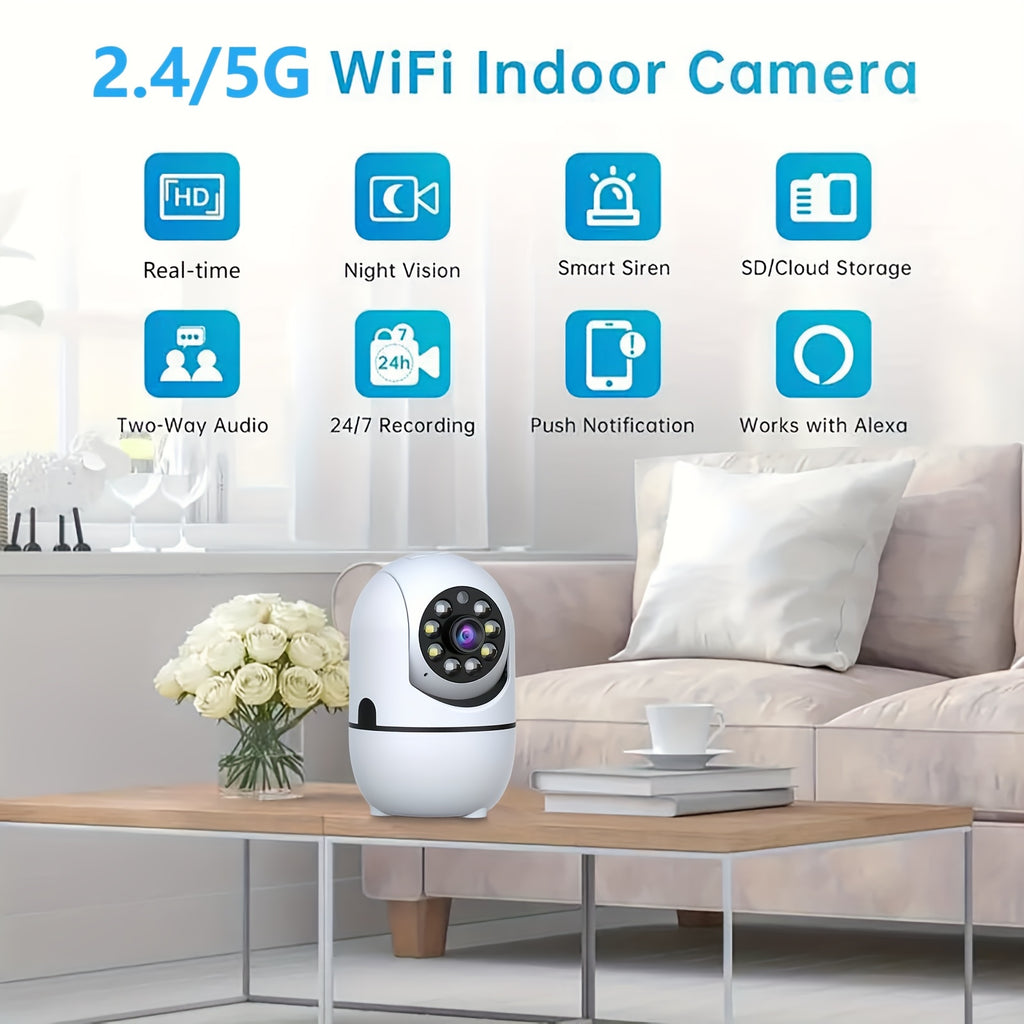 4pcs Wireless Security Camera Indoor with 355° Pan & Tilt, Night Vision, Motion Detection, 2-Way Talk, Baby/Pet Monitor, 2.4/5G WiFi, Support Cloud & Max. 256G SD Stroage, Alexa Compatible