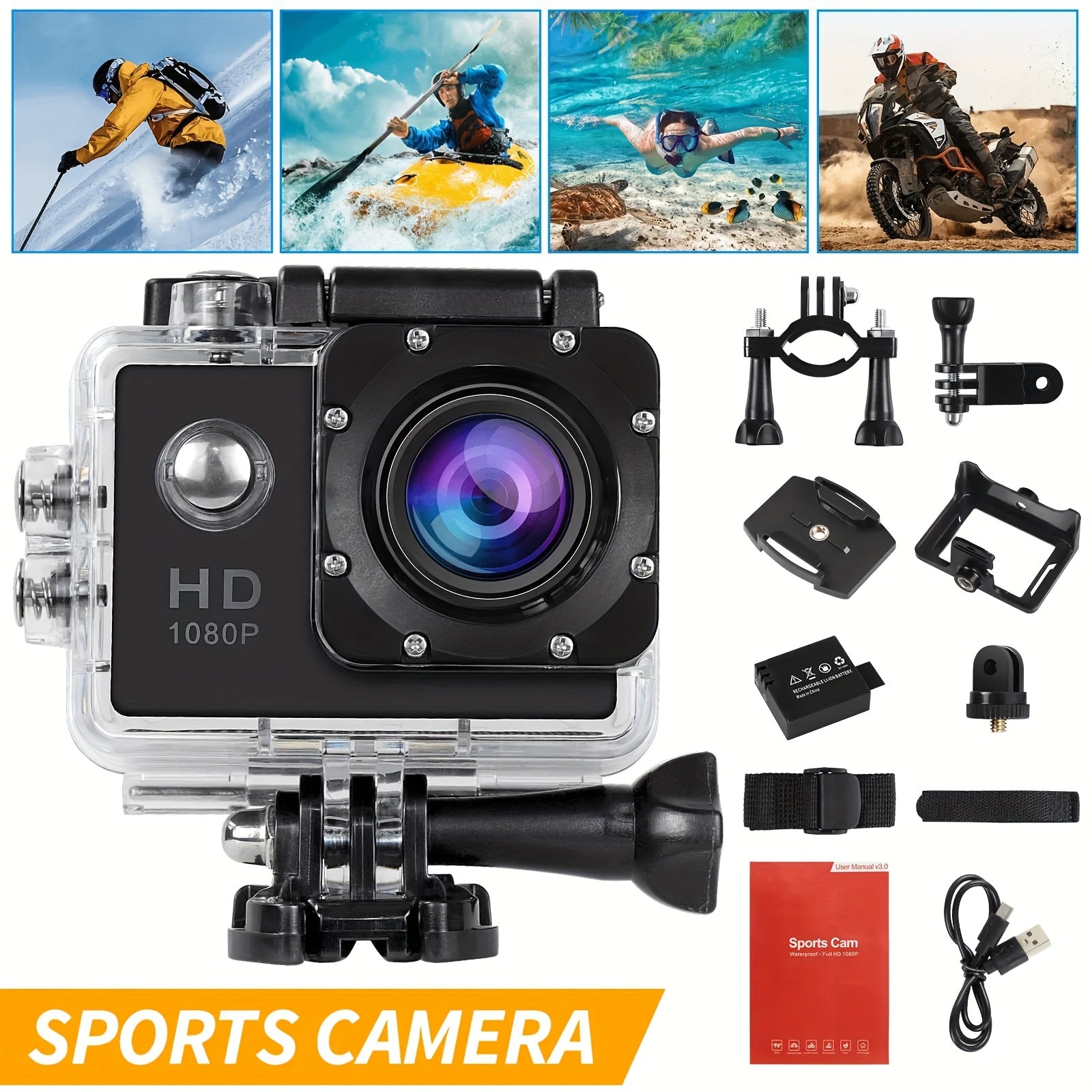 HD 1080P Action Camera for Outdoor Sports, Featuring a 2.0-Inch LCD And 170° Wide-Angle Lens, Perfect for Swimming, Rock Climbing, And Cycling. an Ideal Gift for Birthdays And Holidays