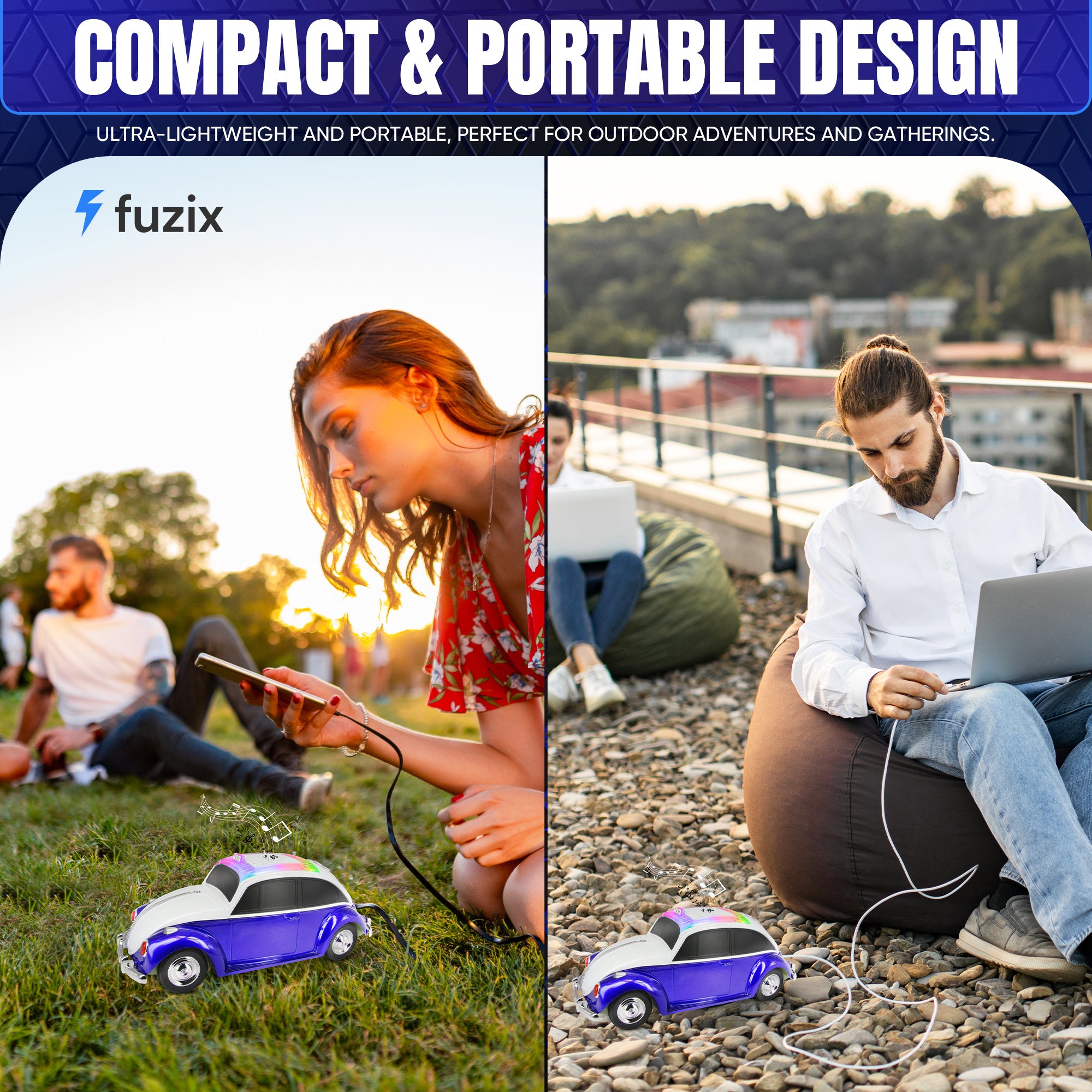 Fuzix WS-1958 Car Bluetooth Portable Speaker, Retro Car-Style Wireless Stereo Speaker with LED Headlights and Taillights, AUX/USB/TF/FM Radio Support, Rechargeable Battery, Clear and Powerful Sound Quality, Multiple Playback Modes, High-Quality Festival G