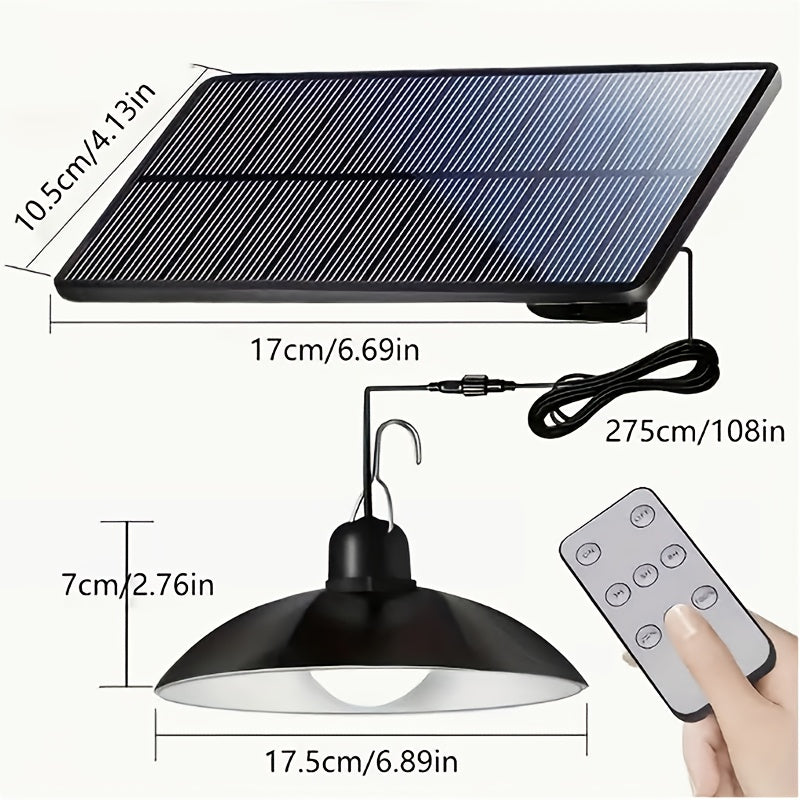 1 Pack Solar Pendant Light, Indoor Outdoor Solar Powered Lighting Fixture, Adjustable Brightness, 3 Brightness Modes, Rechargeable Solar Battery, 3200 Mah Large Capacity Battery, Remote Control, 2 Solar LED Bulbs, Warm Light And White Light Styles