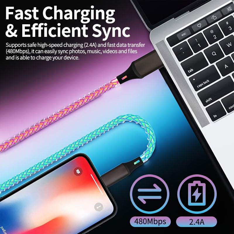 3-In-1 Braided Charging Cable, Universal Phone Charger with Lightning, Type C, And Micro USB Connectors, Compatible with Various Phones Including And