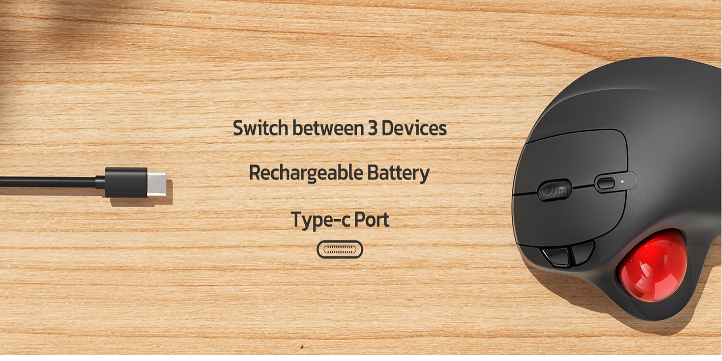 Wireless Trackball Mouse, Rechargeable Ergonomic, Easy Thumb Control, Precise & Smooth Tracking, 3 Device Connection (Wireless Or USB Receiver), Compatible For PC, Laptop, Mac, Windows