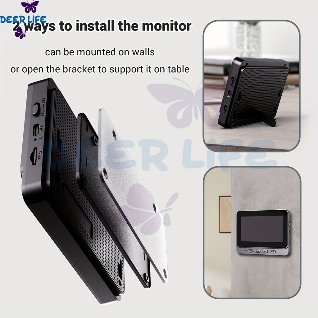 Smart HD WiFi Doorbell, High Quality High-Quality Wireless Camera with Night Vision, Voice Converter, Photos & Videos, 4.3-Inch Screen, 365-Day Standby, Infrared Night Light, Expandable to 128GB Storage, Auto-Recording and Live Call, Home Pet