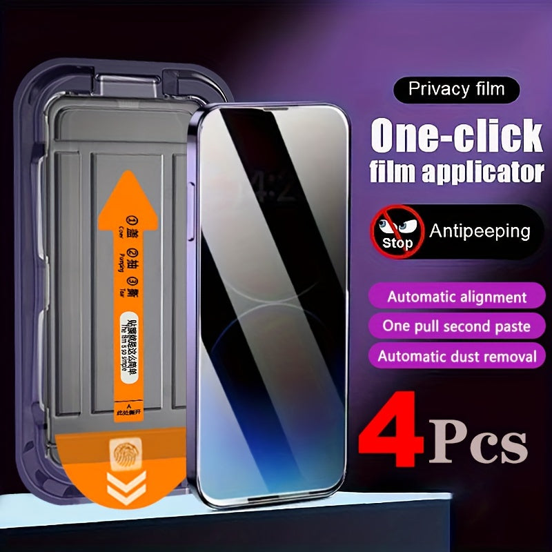 [Privacy Tempered Glass] 4pcs for Iphone Privacy Tempered Glass Screen Protector Anti-Peeping, Auto Dust-Elimination, Bubble Free, HD Clear, Easy One-Click Installation