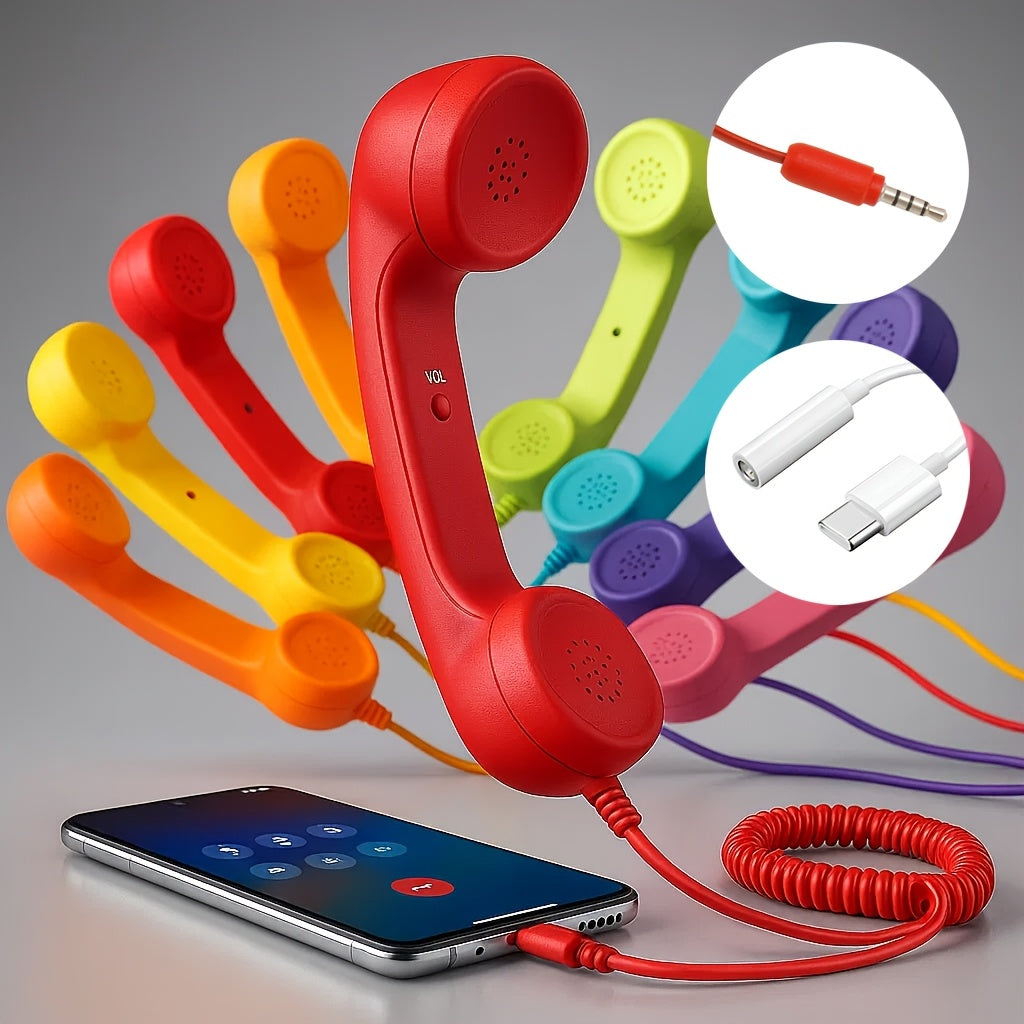 New Retro Phone Handset | Hands-Free Calling for Seniors with Clear Sound And Volume Control Button | Compatible with Smartphones, Tablets And Computers, with Optional Type-C Adapter | Available In Multiple Colors | Practical Christmas Gift