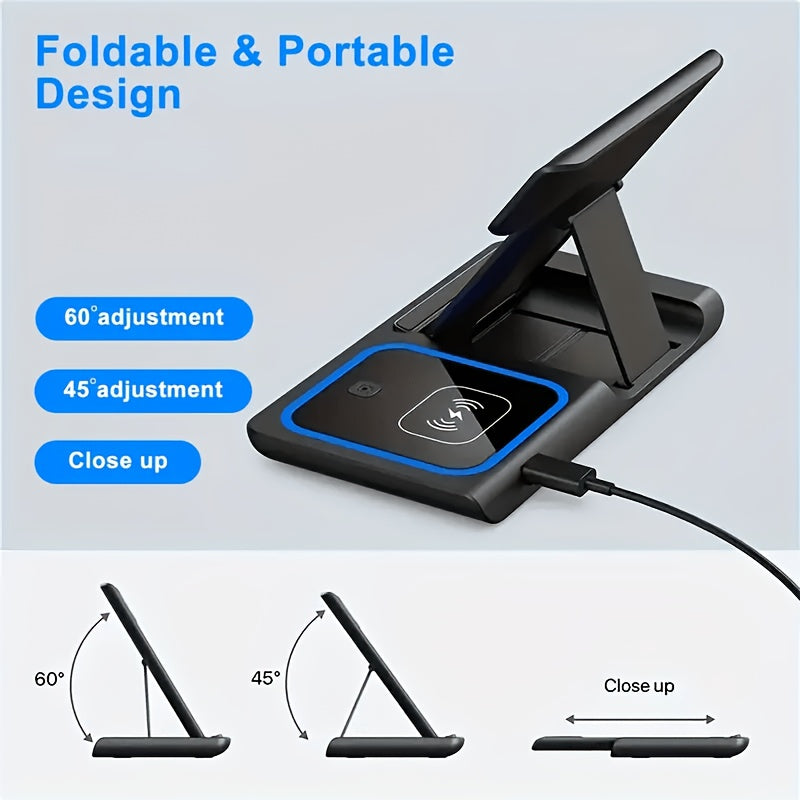 3-In-1 Wireless Charging Station, 15W Fast Foldable Mag-Safe Charger Stand, Compatible with iPhone 15/14/13/12/11/X/8 Pro Max/Pro/Mini/Plus, iWatch Ultra9/8/7/6/5/4/3/2, Airpods 3